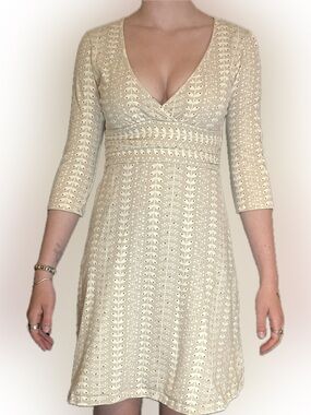 Patagonia Cream Eyelet V-Neck Long Sleeve Dress
